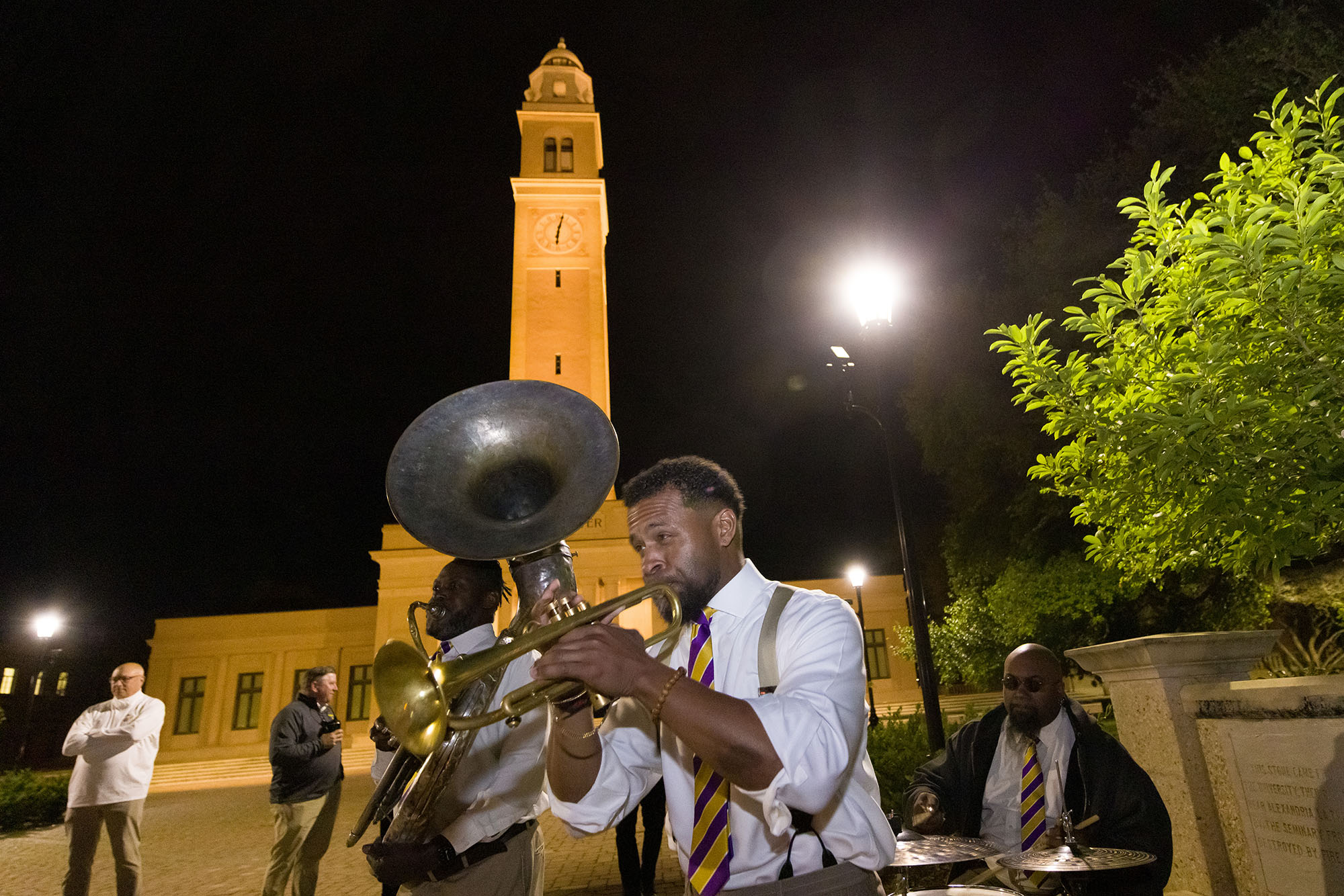 musicians play at the bus tour sendoff