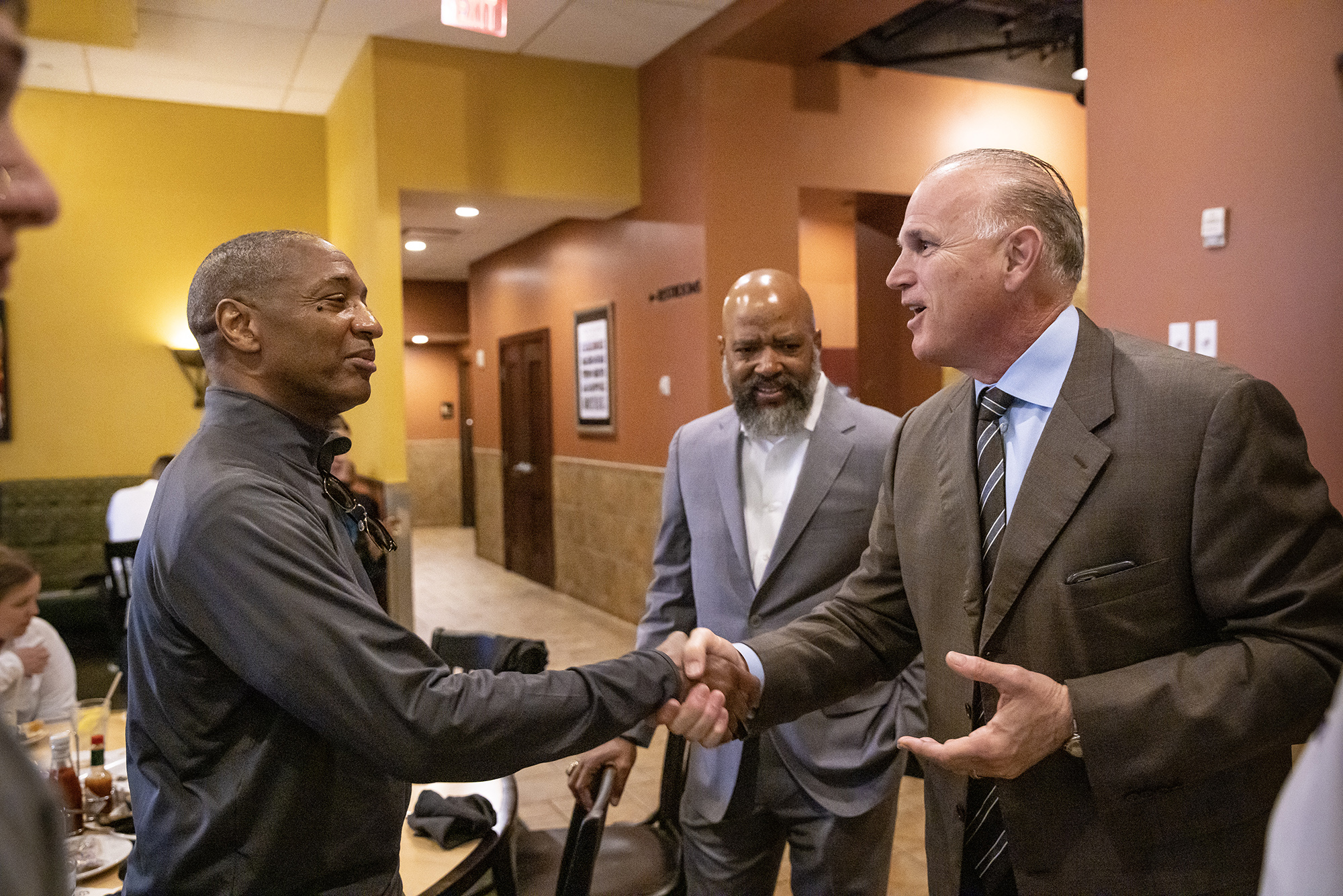 President Tate is greeted at Drago's restaurant