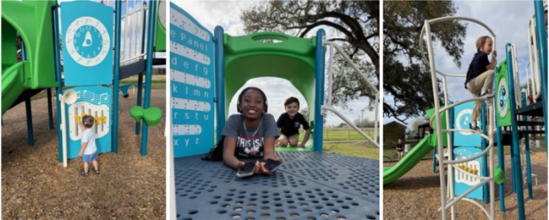 Children play on a playground built by the LSU Community Playground Project
