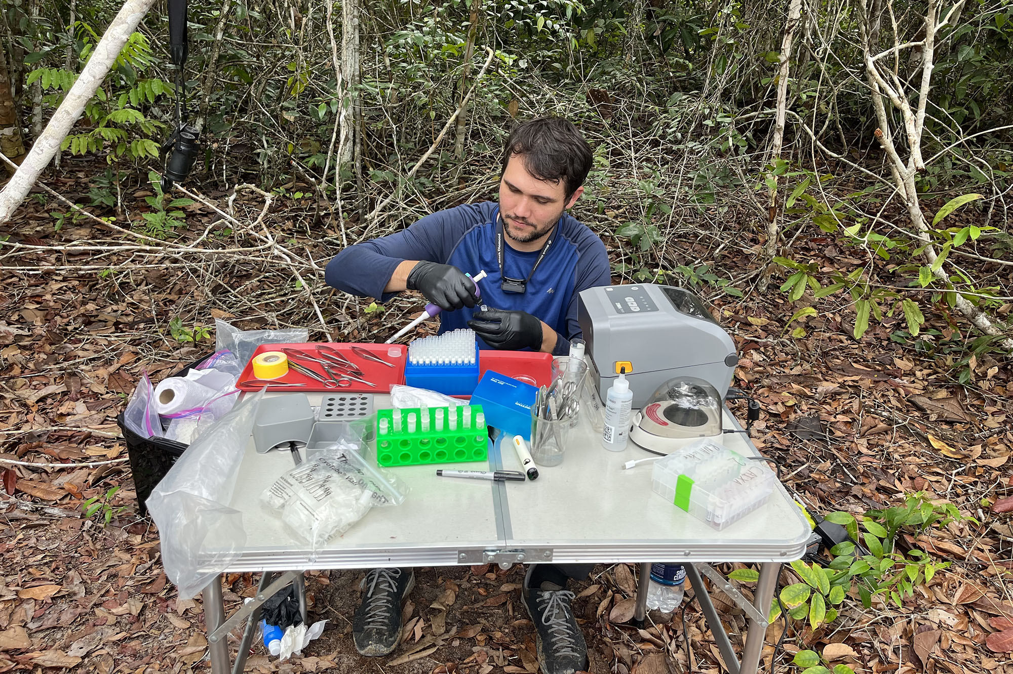 Gregory Thom processing samples for DNA analysis in the field
