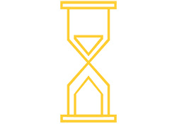 Gold icon of an hourglass.