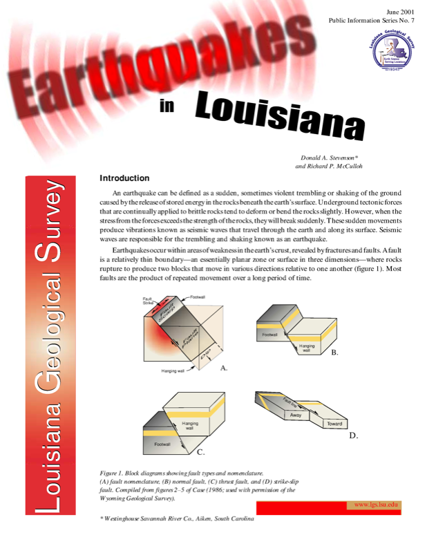 Earthquakes in Louisiana, 2001, 8 pp.
