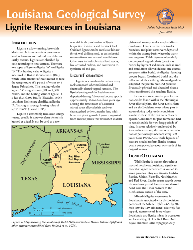Lignite Resources in Louisiana, 2000, 4 pp.