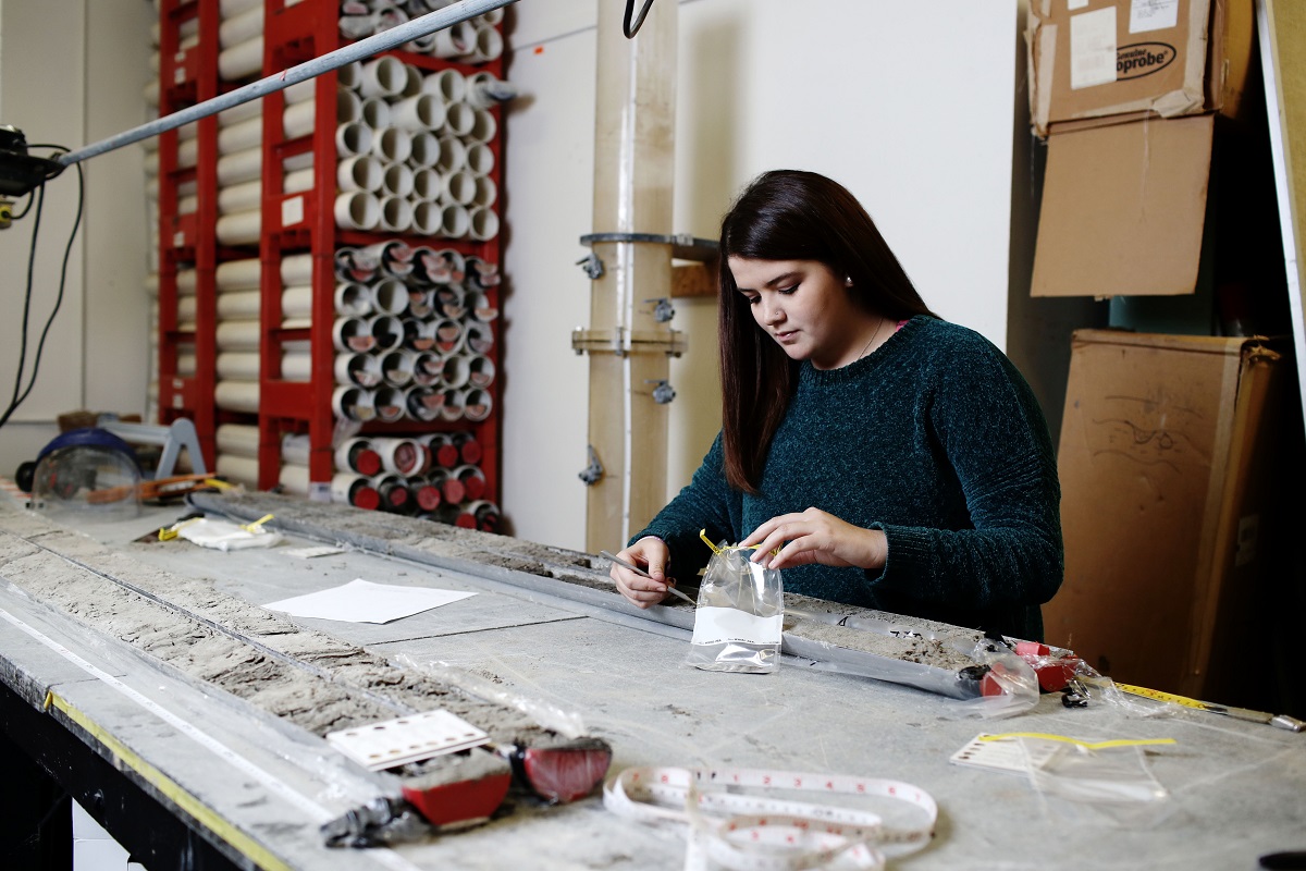 Geology student working in a lab